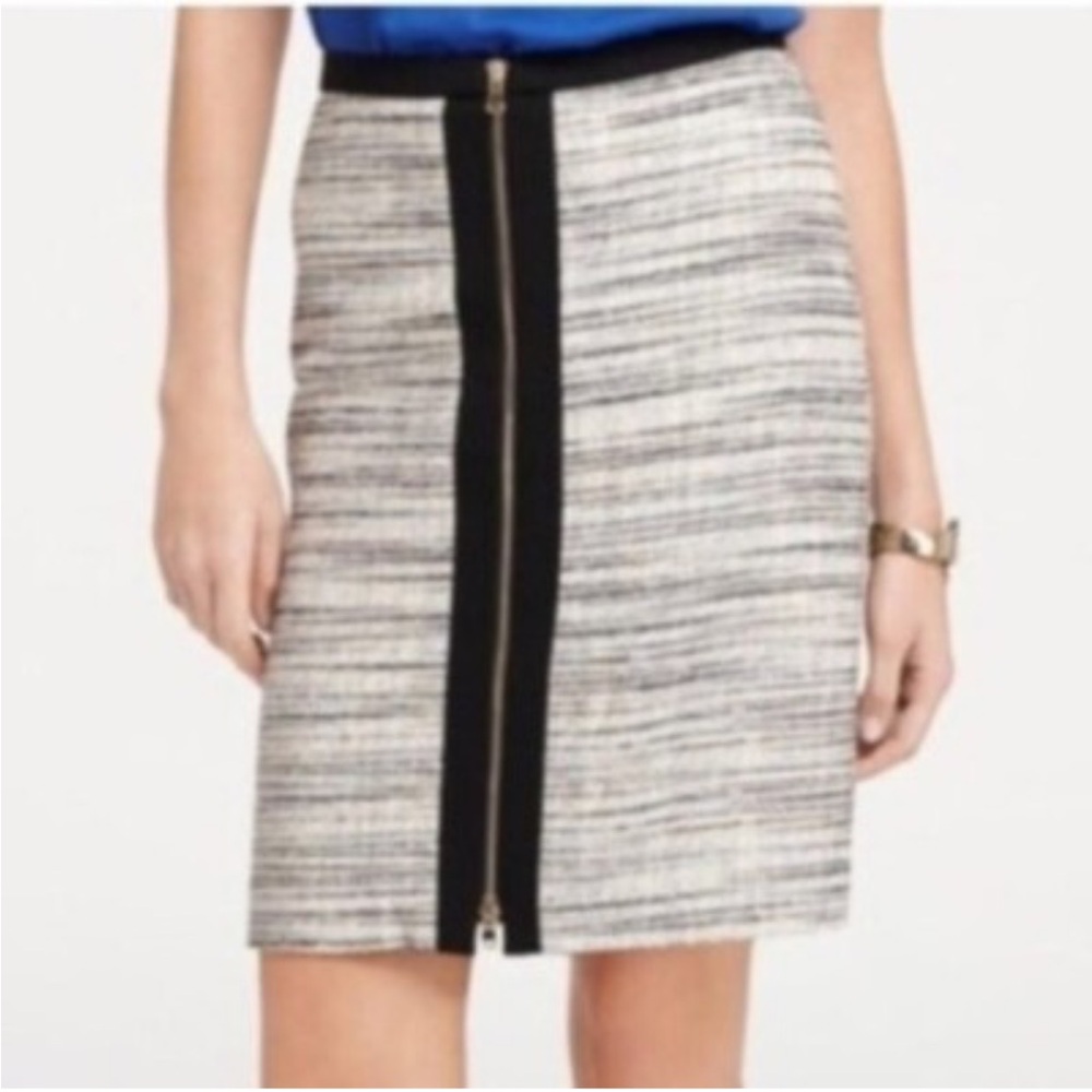 Ann Taylor Black and Cream Tweed Zip Front Mini Skirt 2